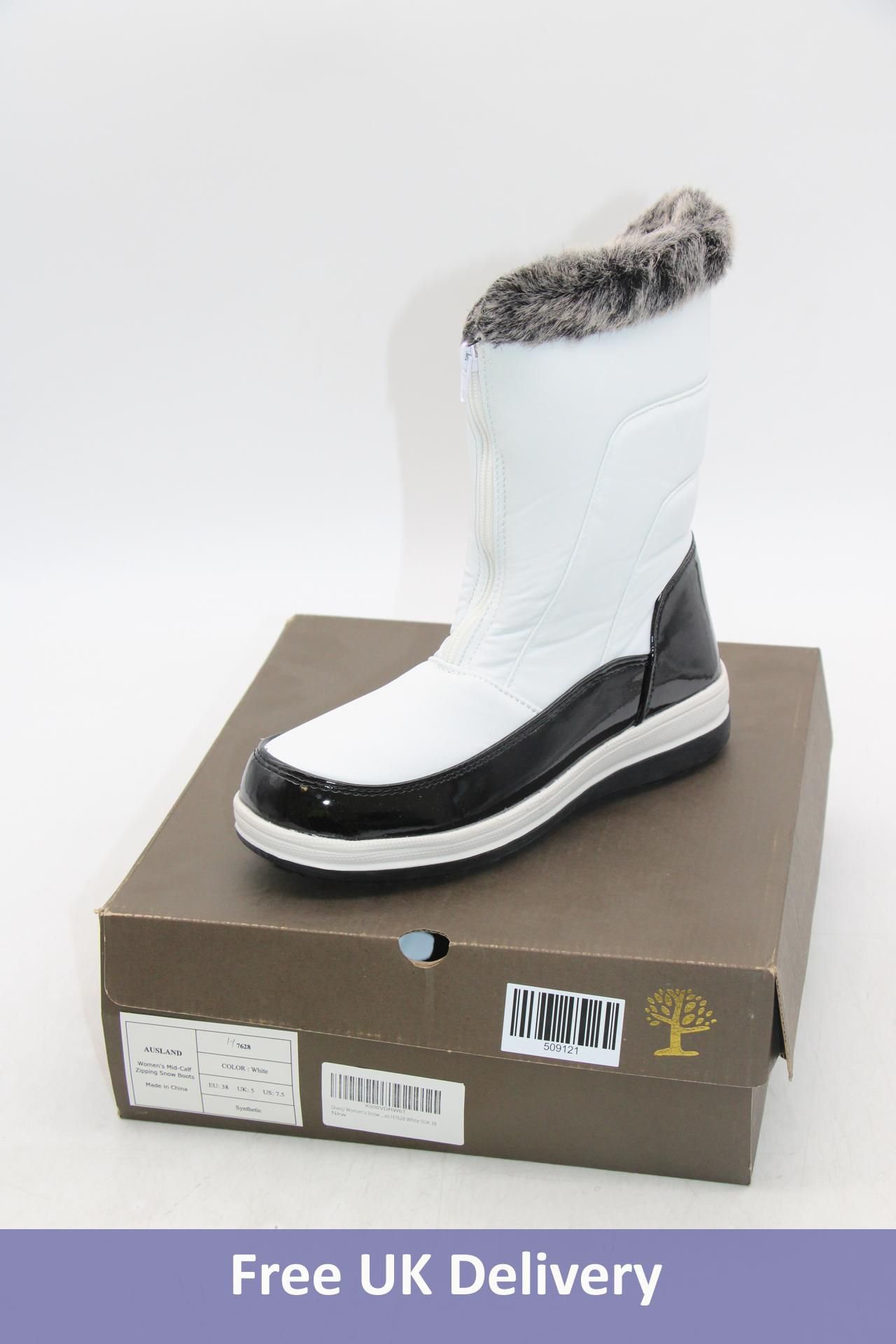 Ausland Woman's 7628 Midcalf Zipping Snow Boots, White/Black, UK 5. Box damaged