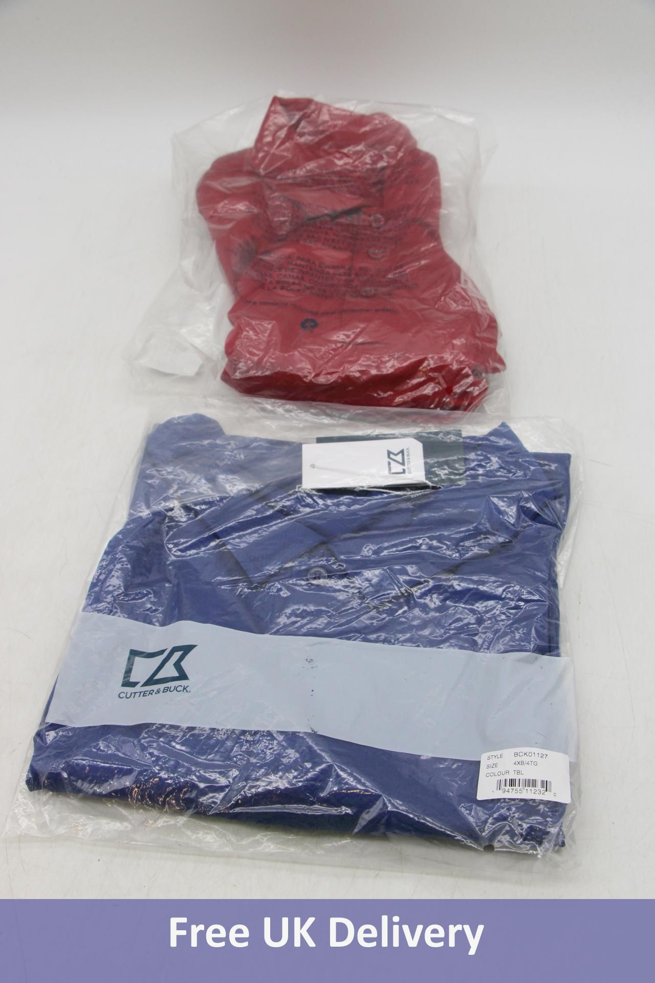 Two Cutter and Buck Men's Prospect Textured Stretch Polo Shirts to include 1x Red, Size 4XB/4TG, 1x