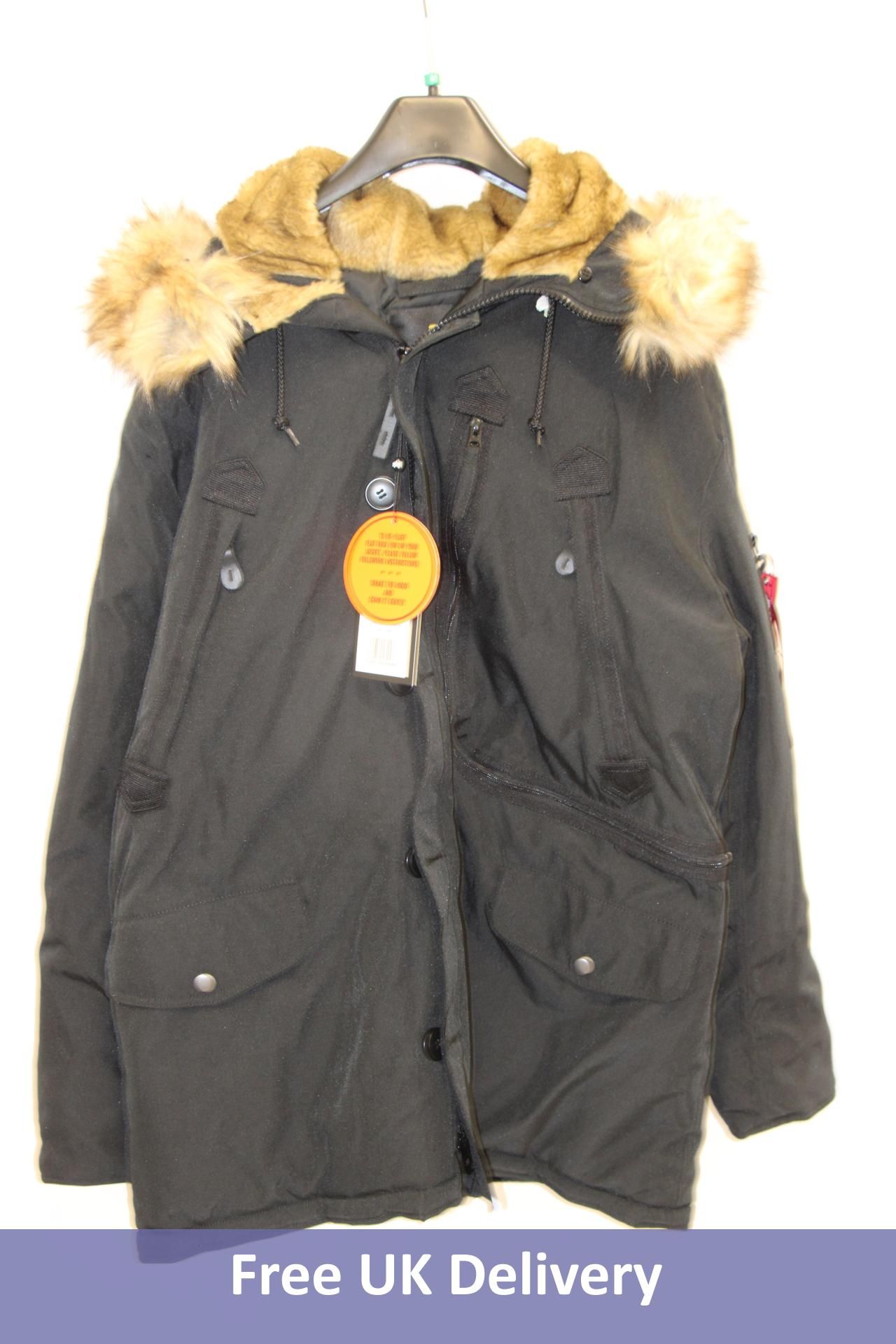 Alpha Industries Polar Winter Jacket with Faux Fur Hood, Black, 2XL