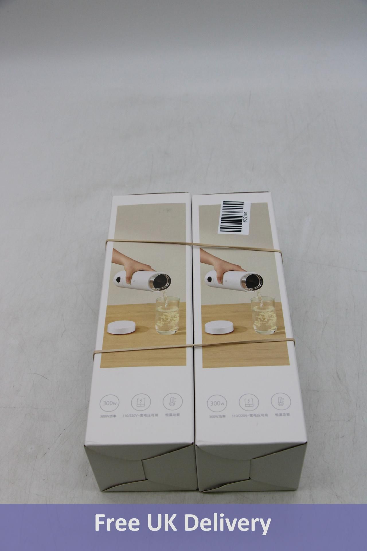 Two Xiaomi Mijia 350ml Heating Cup 2 Portable Electric Thermos, White, Non-UK Plug