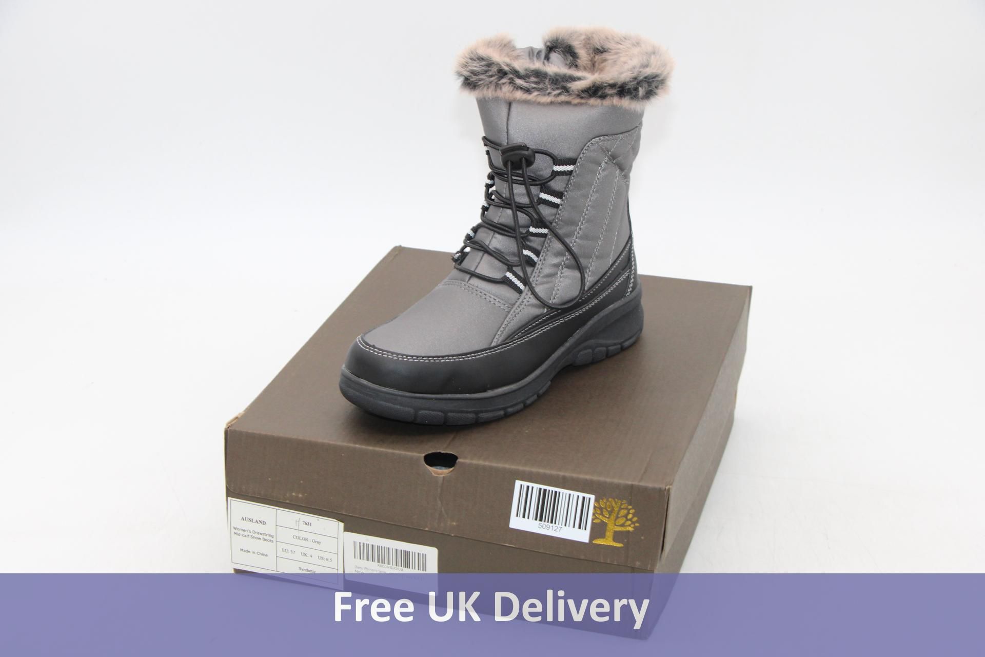 Ausland Woman's Drawstring Midcalf Snow Boots, Grey, UK 4