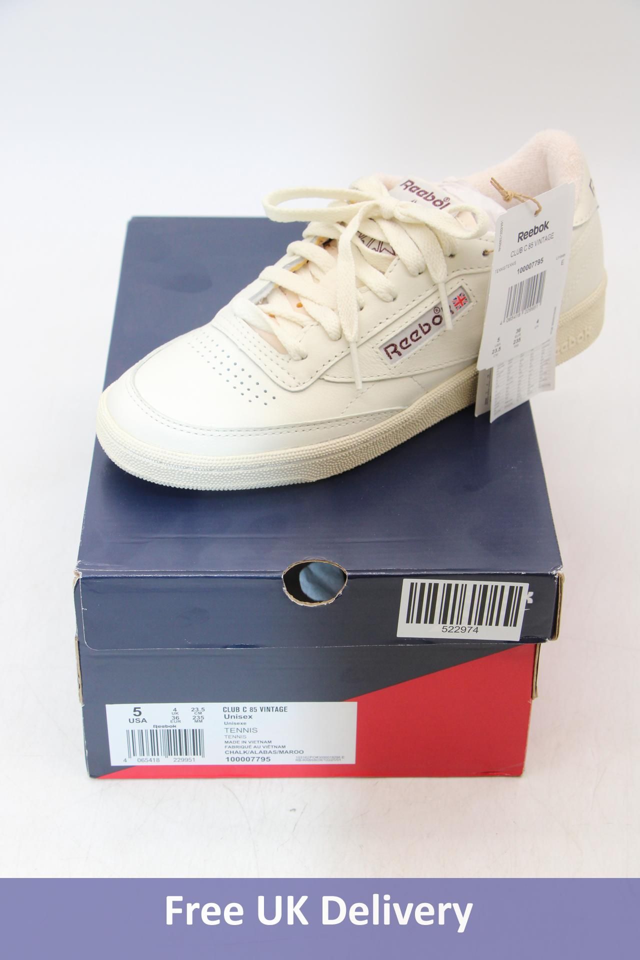 Reebok Club Court 85 Vintage Tennis Trainers, Chalk, UK 4. Box damaged