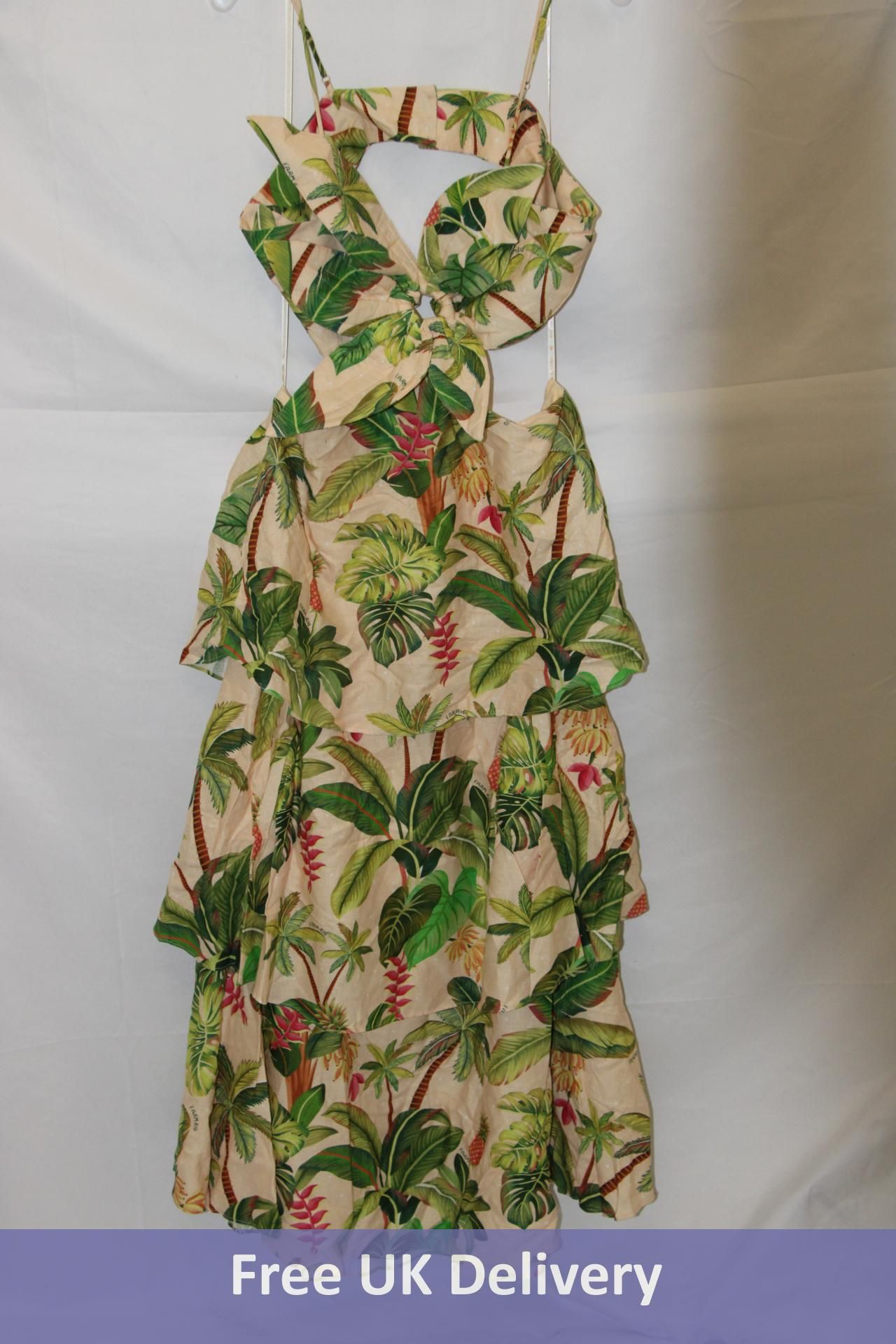 Farm Rio Fruit Forest Linen-Blend Maxi Dress, Fruit Sand, Size Medium