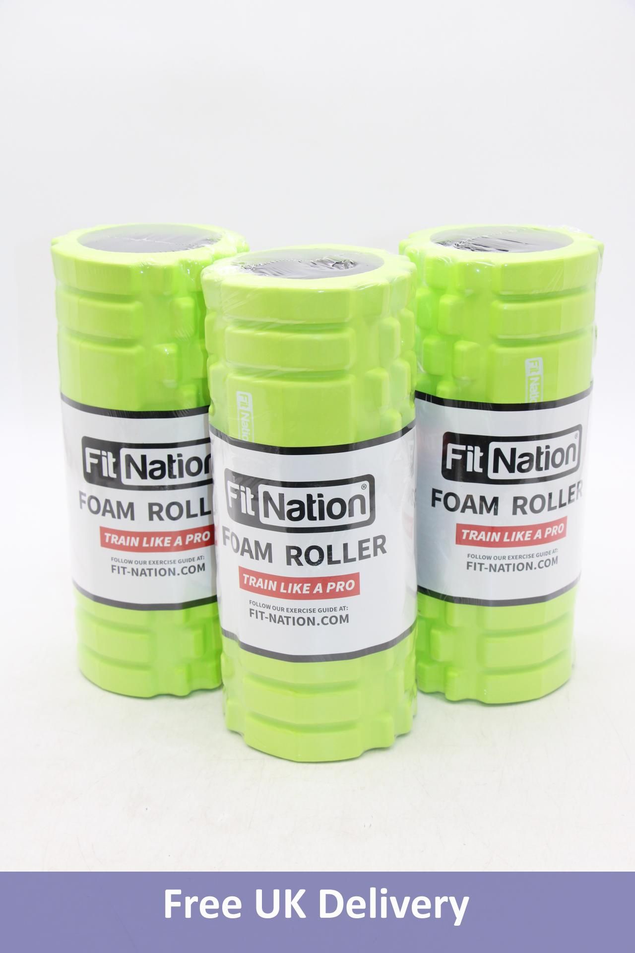 Three Fit Nation Foam Roller for Muscle Massage, Lime, Size 33 x 14 x 14 Centimetre