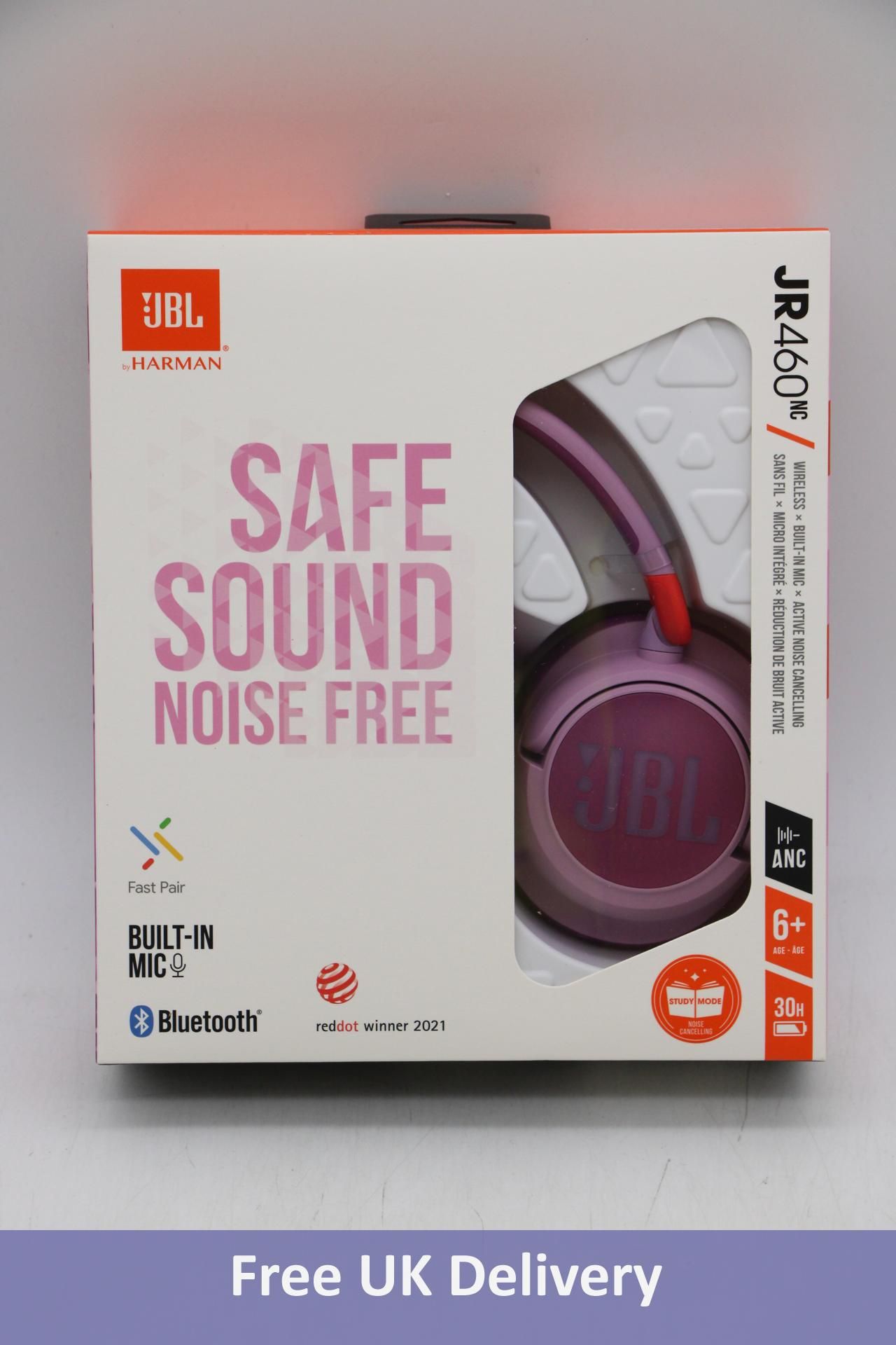 JBL Harman Safe Sound Noise Free JR460NC Wireless Headphones with Built In Mic, Pink