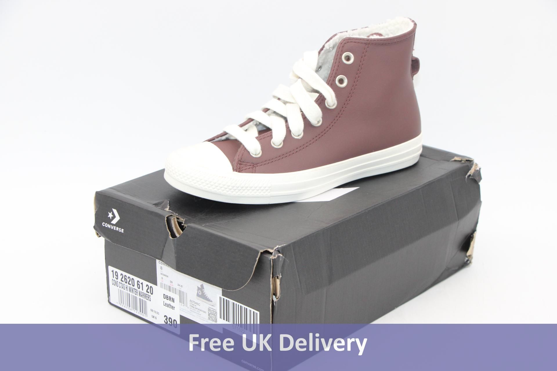 Converse Ctas High Leather Winter Warmers, Brown/White, UK 6