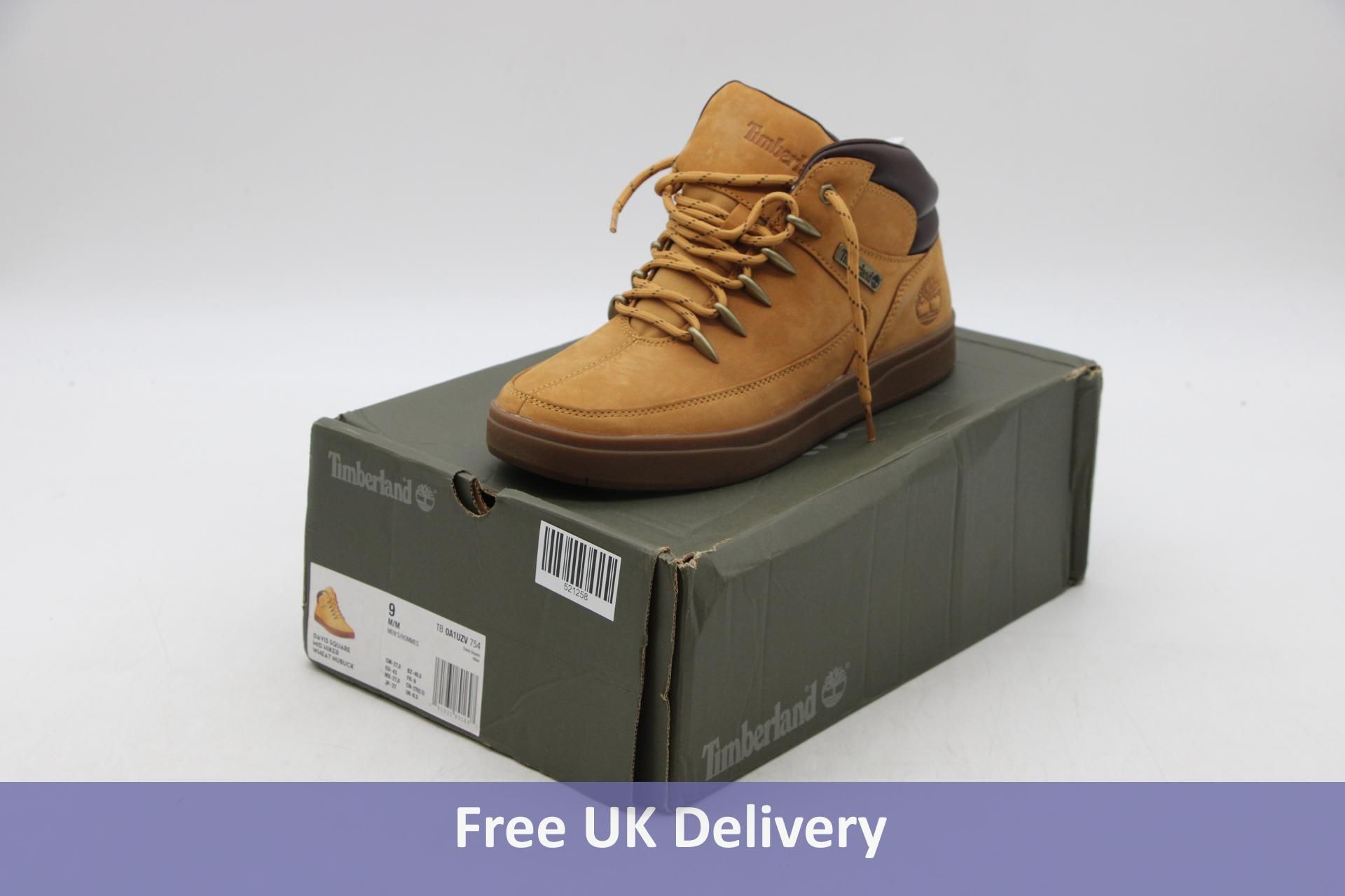 Timberland Men's Davis Square Mid Hiker Trainers, Wheat Nubuck, UK 8.5. Box damaged