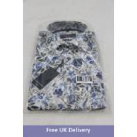 Casamoda Linen Short Sleeve Floral Print Casual Fit Shirt, Blue, XXL