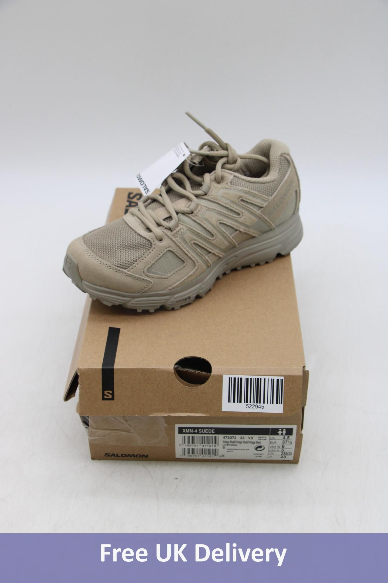 Salomon XMN Suede Trainers, Vintage Khaki, UK 4.5. Box damaged