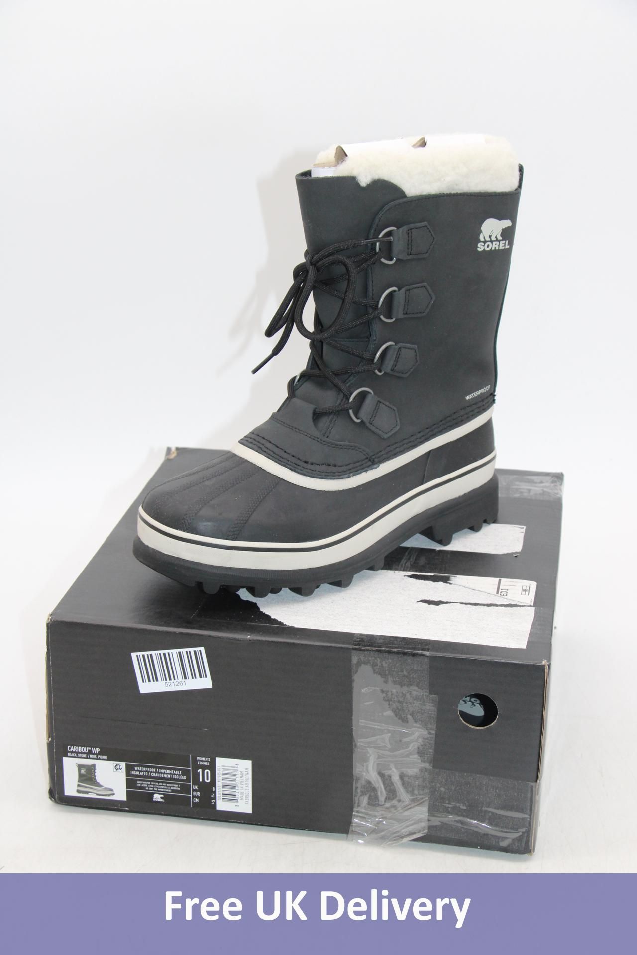 Sorel Caribou Waterproof Boots, Black/Stone, UK 8. Box damaged