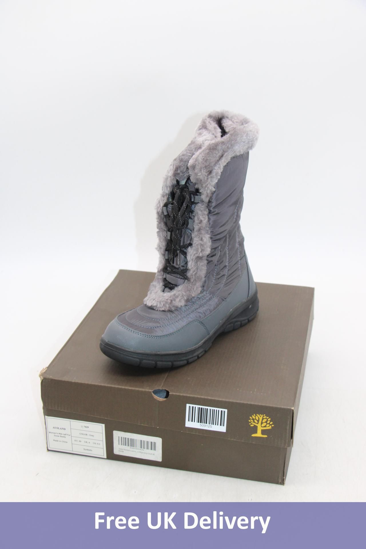 Ausland Woman's Lace Up Midcalf Fur Snow Boots, Grey, UK 6. Box damaged