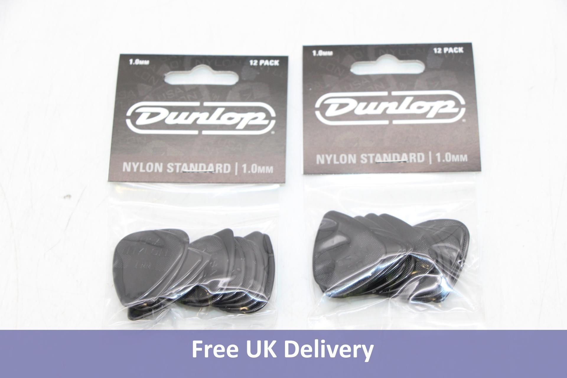 Ten Dunlop Nylon Standard Guitar Picks, 12 Per Pack, Black, Size 1.0mm