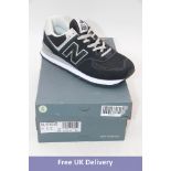 New Balance 574 Suede Trainers, Black/White/Grey, UK 9.5. Box damaged