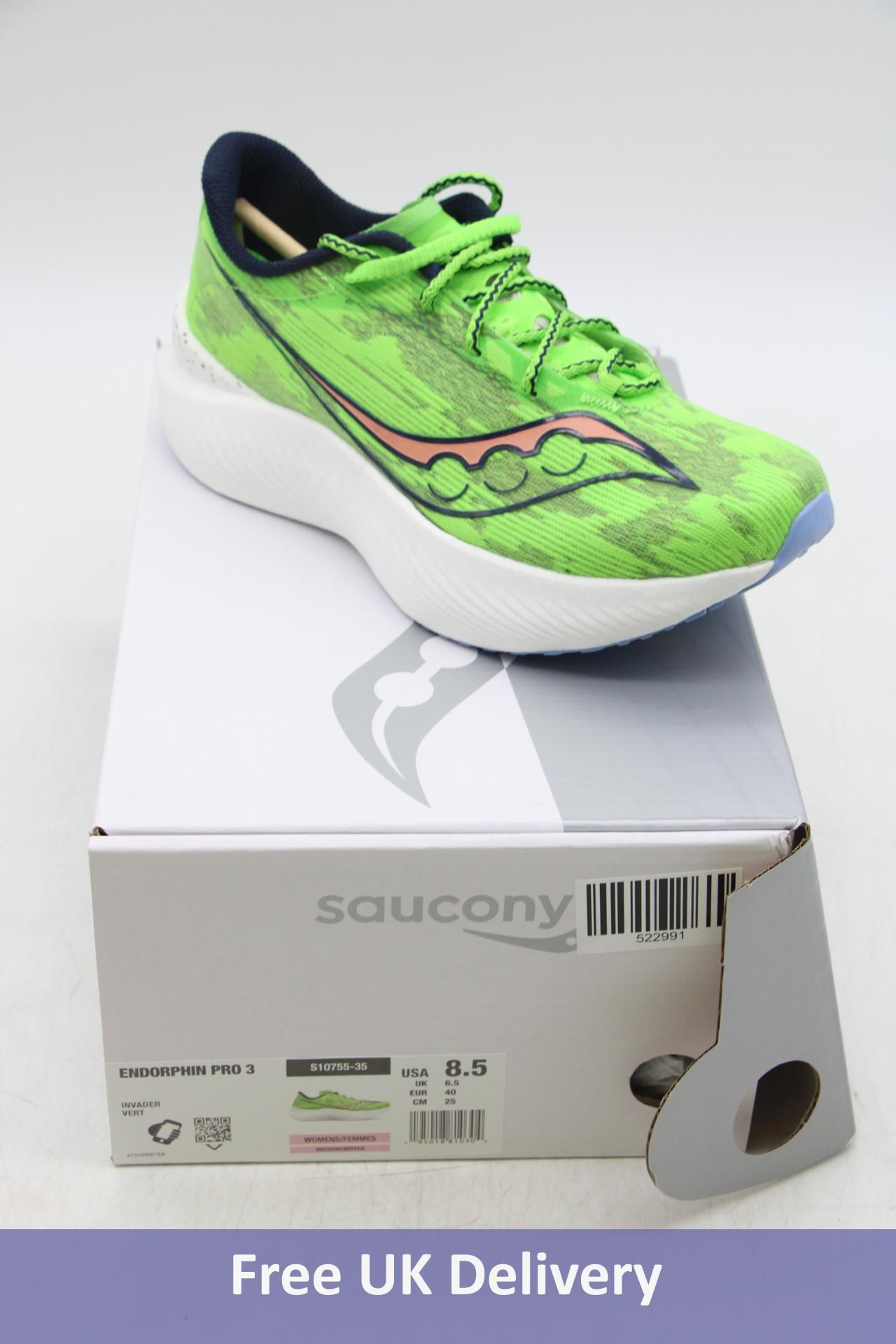 Saucony Endorphin Pro 3 Trainers, Invader Green/White, UK 6.5