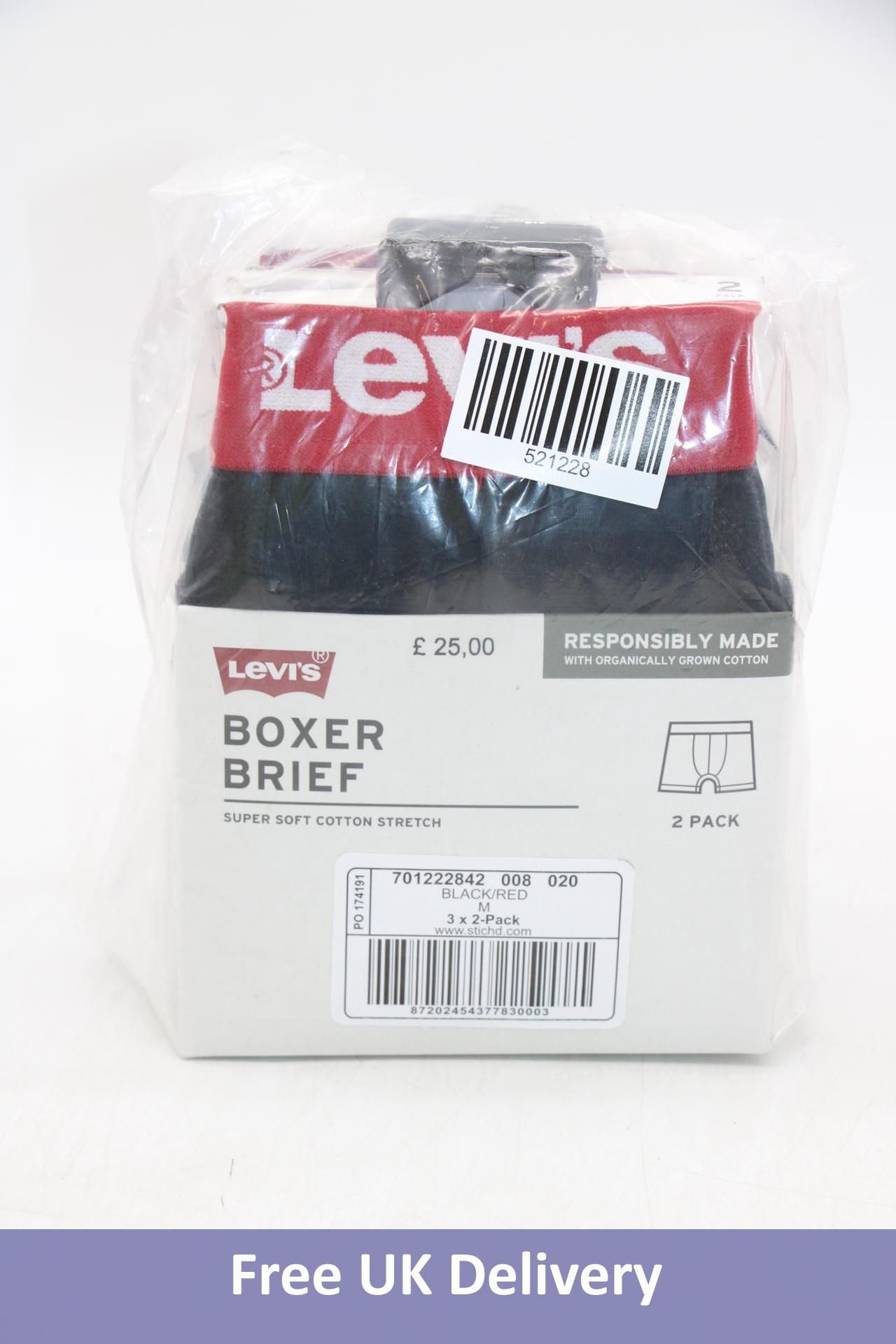 Three Packs of Levi's Boxer Brief, Black/Red, Size M, 2x per Pack