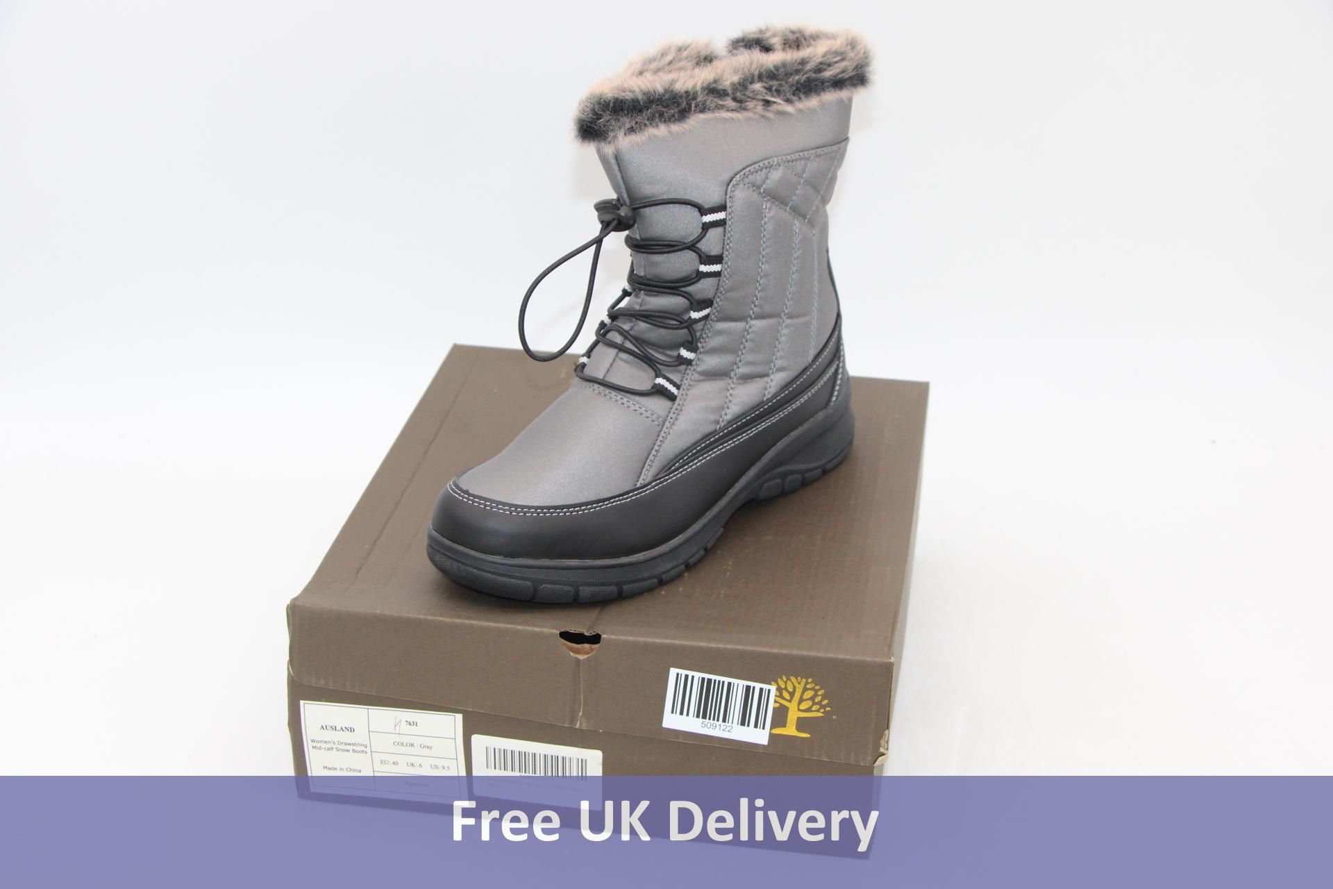 Ausland Woman's Drawstring Midcalf Snow Boots, Grey, UK 6