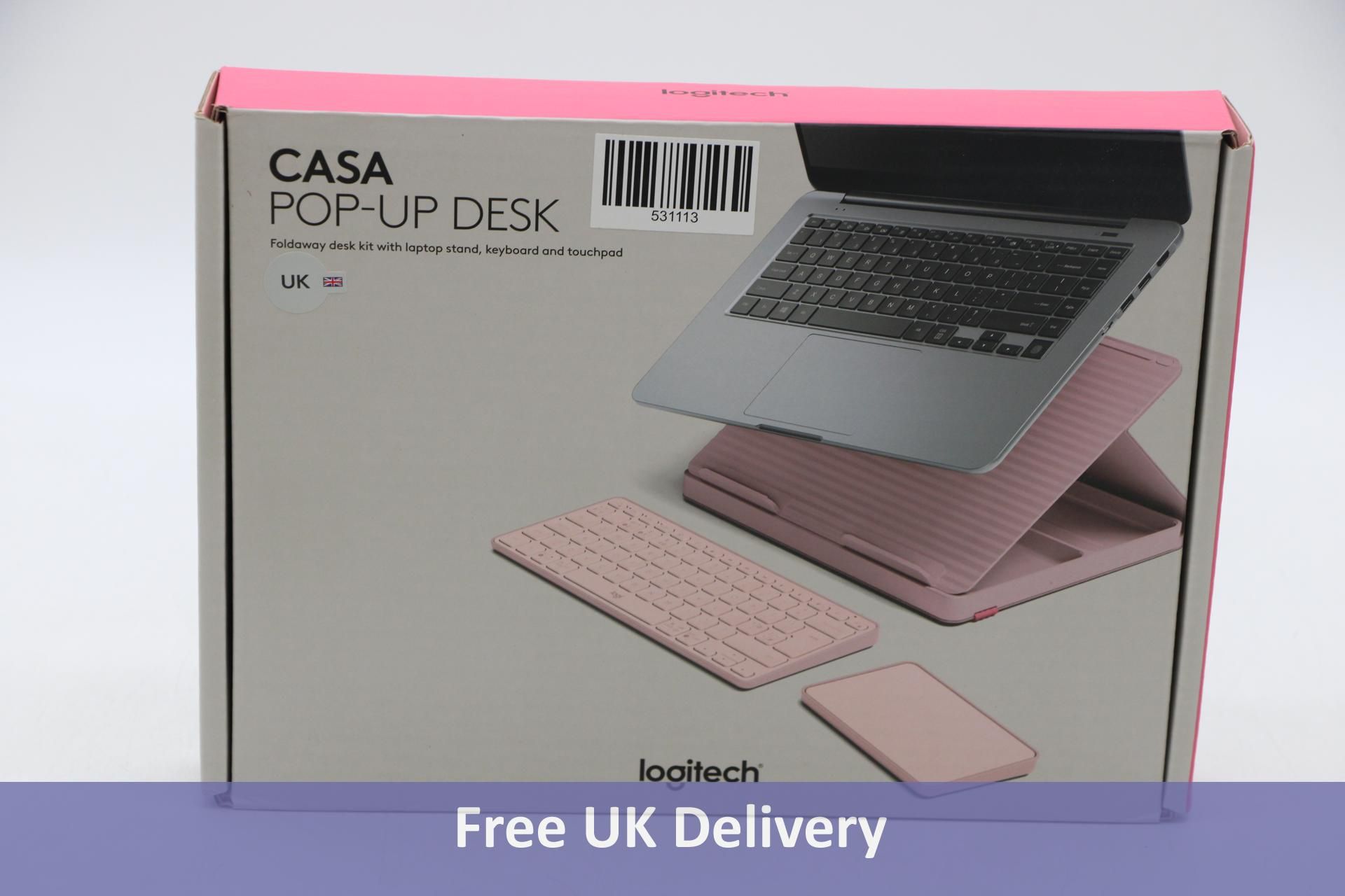 Logitech Casa Pop-Up Desk Wireless Keyboard & Touch Pad Set, Bohemian Blush