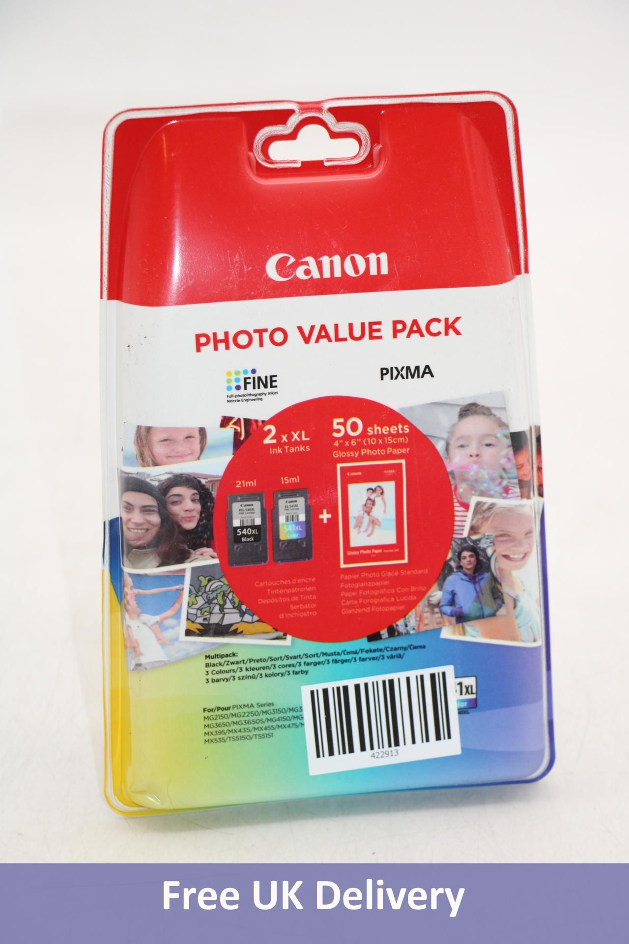 Canon Photo Value Pack to include 540 XL Black, 21ml, 541 XL Colour, 15ml, 50 Sheets 4" x 6" Paper