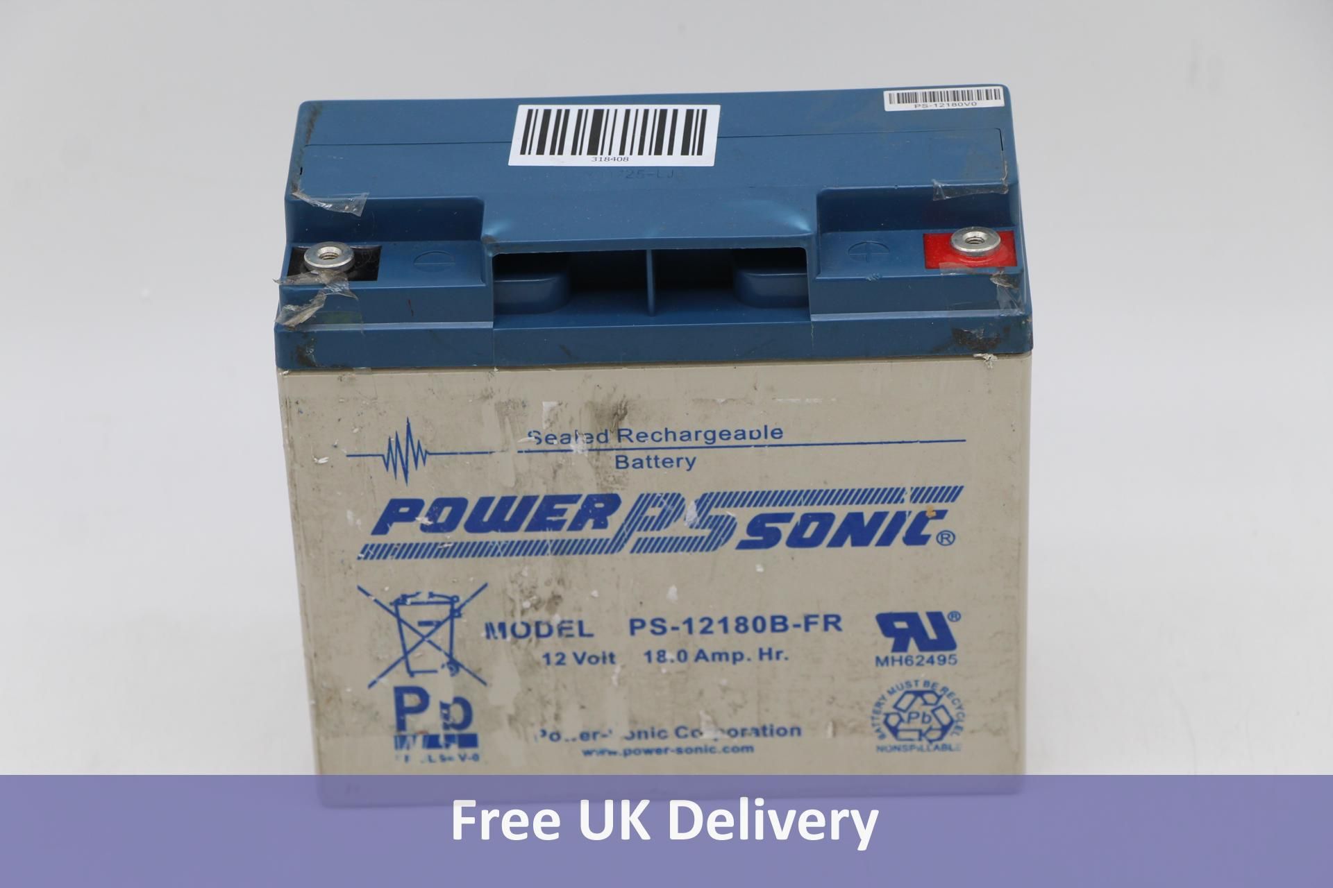Power PS Sonic Sealed Rechargeable Battery, PS-12180S FR, 12V 18Ah Used