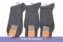 Three Dore Dore Pur Fil d'Ecosse Long Ribbed Socks, Grey, 44/45