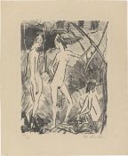 Otto Mueller. „Zwei stehende und ein sitzendes Mädchen (Zwei Stehende und ein hockender Ak…. 1922-25