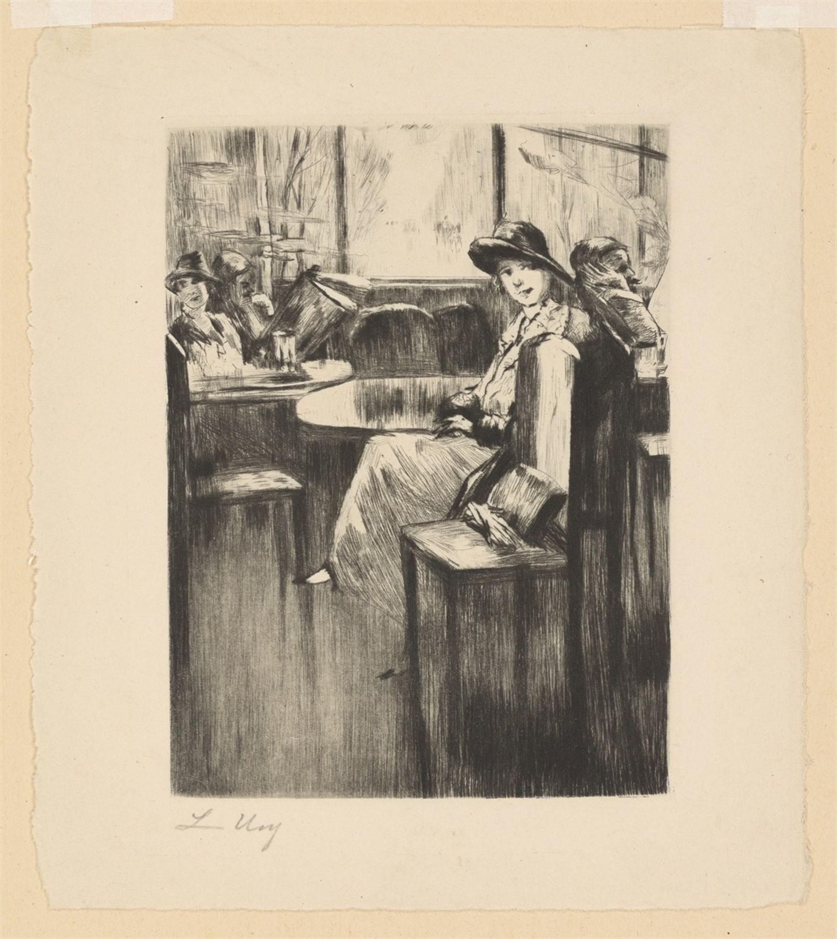 Lesser Ury. „Junges Mädchen im Café mit Straßenblick“. 1924 - Bild 2 aus 3