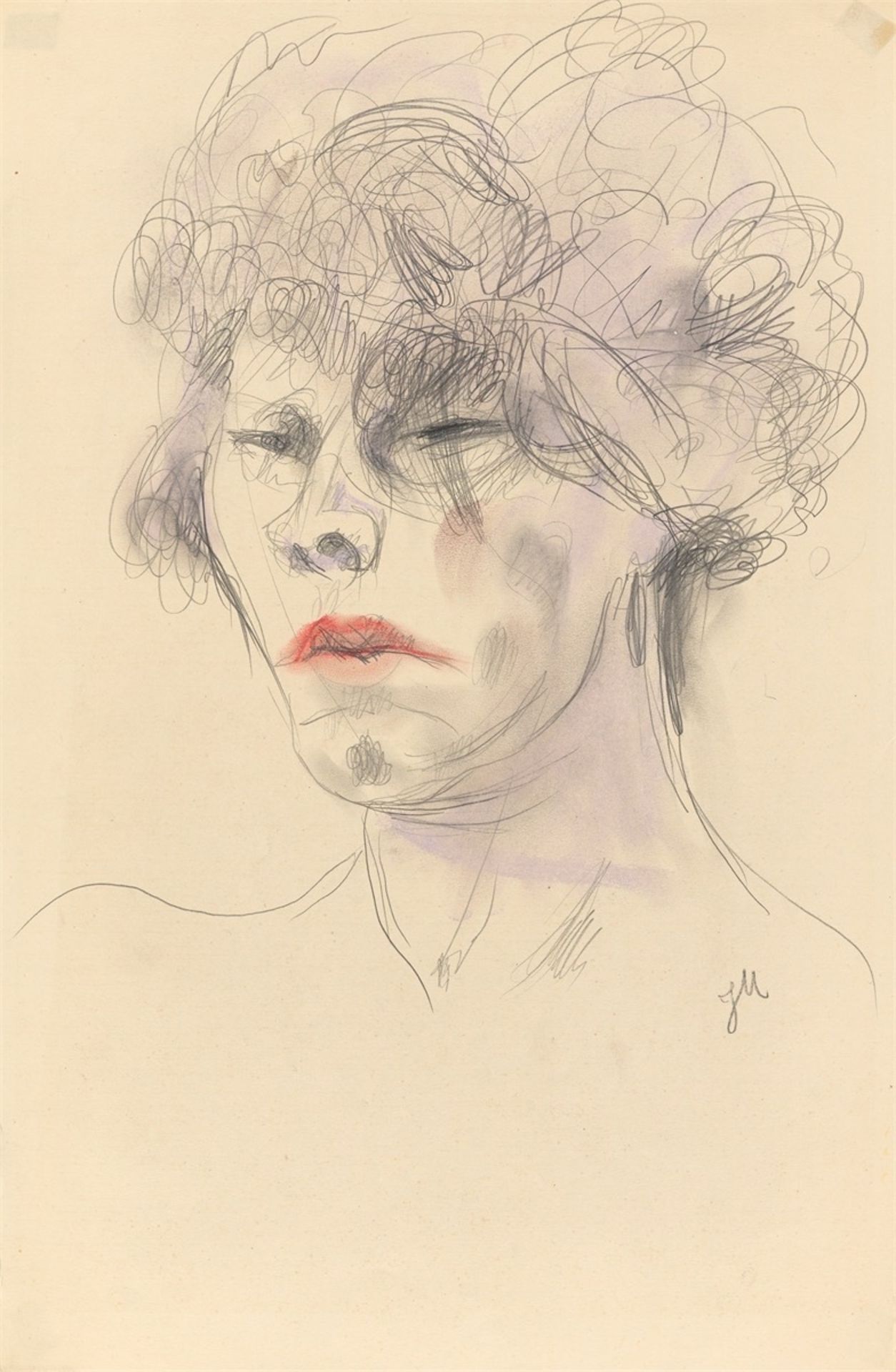 Jeanne Mammen. „Frauenkopf, linkes Auge von Haar verdeckt“. Um 1926
