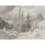 Friedrich Preller the Elder. Alpine landscape with wanderers. Circa 1849/50