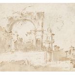 Francesco Guardi. Capriccio with buildings and arches. Circa 1790