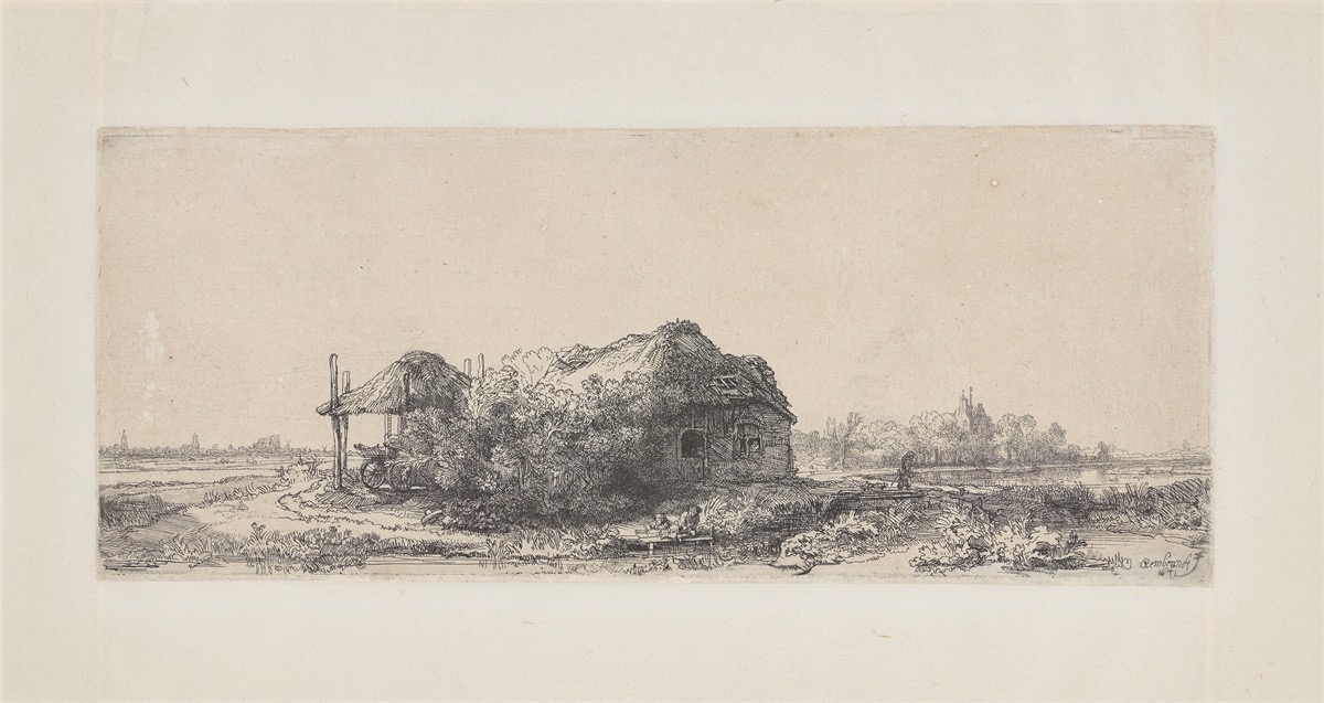 Rembrandt Harmensz. Van Rijn. Landscape with hut and haystack. 1641