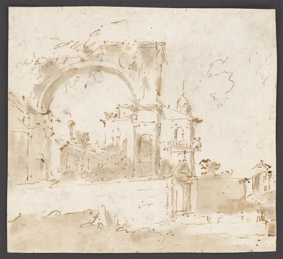 Francesco Guardi. Capriccio mit Gebäuden und Bögen. Um 1790 - Bild 2 aus 2