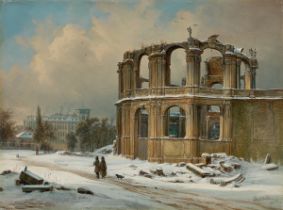 Johann Anton Castell. Blick auf den ruinösen Zwinger in Dresden. 1859