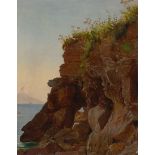 German, circa 1840. Capri cliffs with Mount Vesuvius in the background.