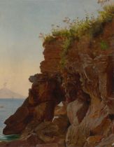 Deutsch, um 1840. Caprifelsen mit Vesuv im Hintergrund.