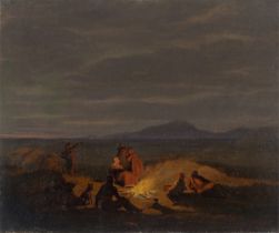 Deutsch, um 1840/50. Nächtliches Lagerfeuer am Strand.