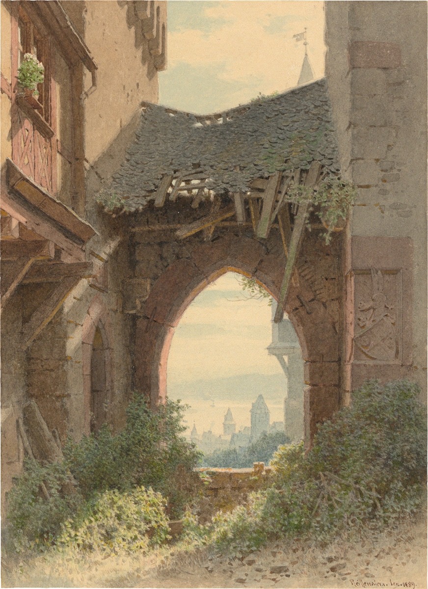 Carl Theodor Reiffenstein. Fensterdurchblick auf Bacharach am Rhein. 1889