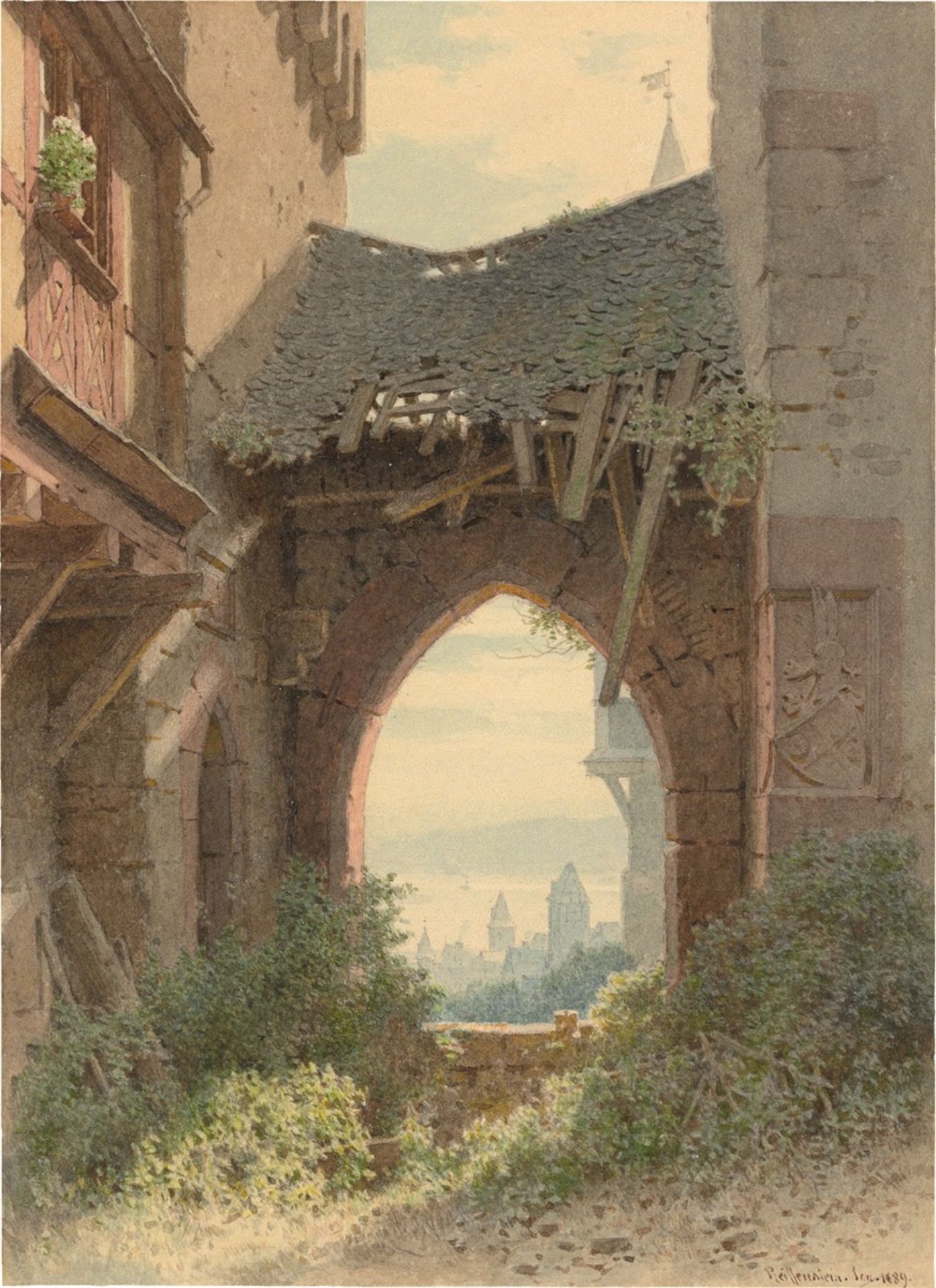 Carl Theodor Reiffenstein. View through window of Bacharach am Rhein. 1889