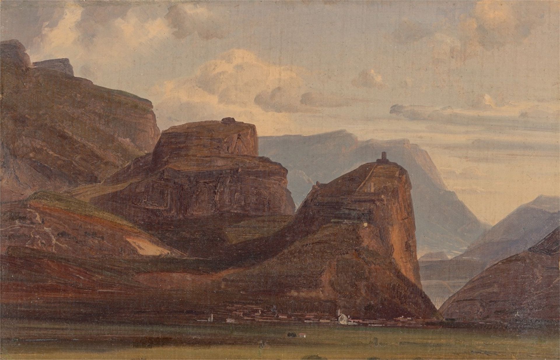German, circa 1830/40. View of the Castello di Arco at Lake Garda.