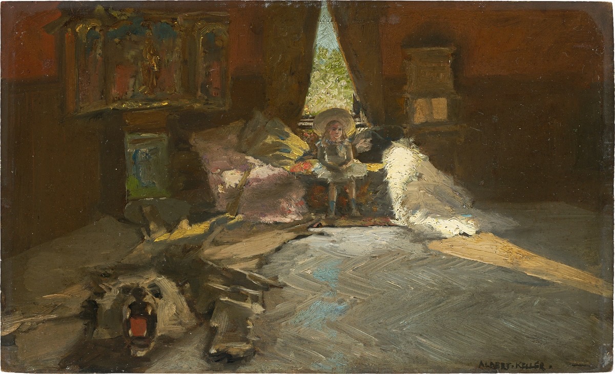 Albert von Keller. Atelier mit dem Sohn des Künstlers. 1891