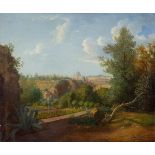 Deutsch oder französisch, um 1820. Blick über Rom vom Garten der Villa Borghese mit St. Peter im ….