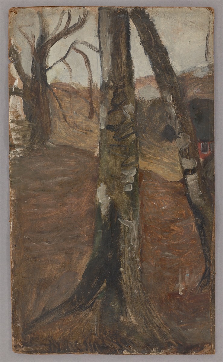 Paula Modersohn-Becker. ”Birkenstämme, rechts ein rotes Haus”. Circa 1901 - Image 2 of 3