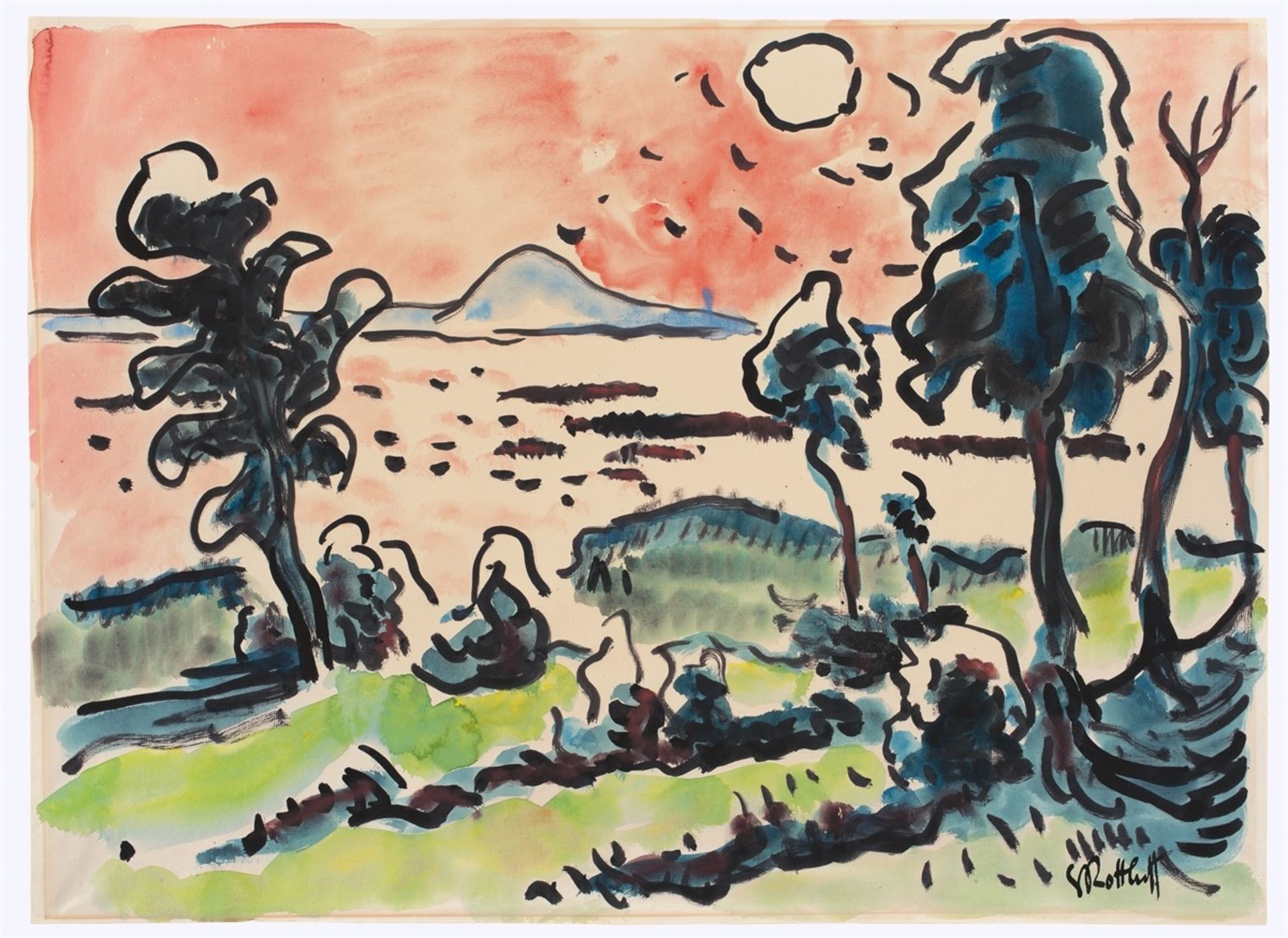 Karl Schmidt-Rottluff. Lebasee mit Lontzkedüne (Haffufer mit Bäumen). 1934/35 - Bild 2 aus 2