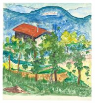 Hermann Hesse. Haus mit rotem Dach in Berglandschaft. 1928