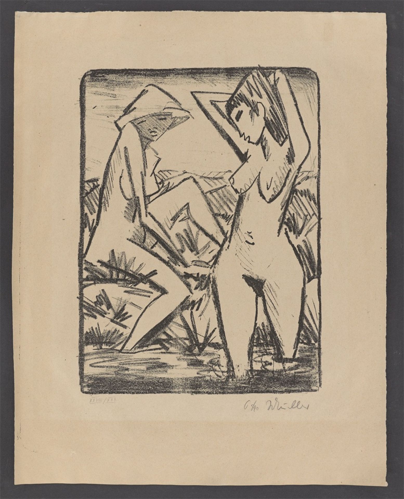 Otto Mueller. ”Im Wasser stehendes und am Ufer sitzendes Mädchen mit Hut”. 1921/22 - Image 2 of 2
