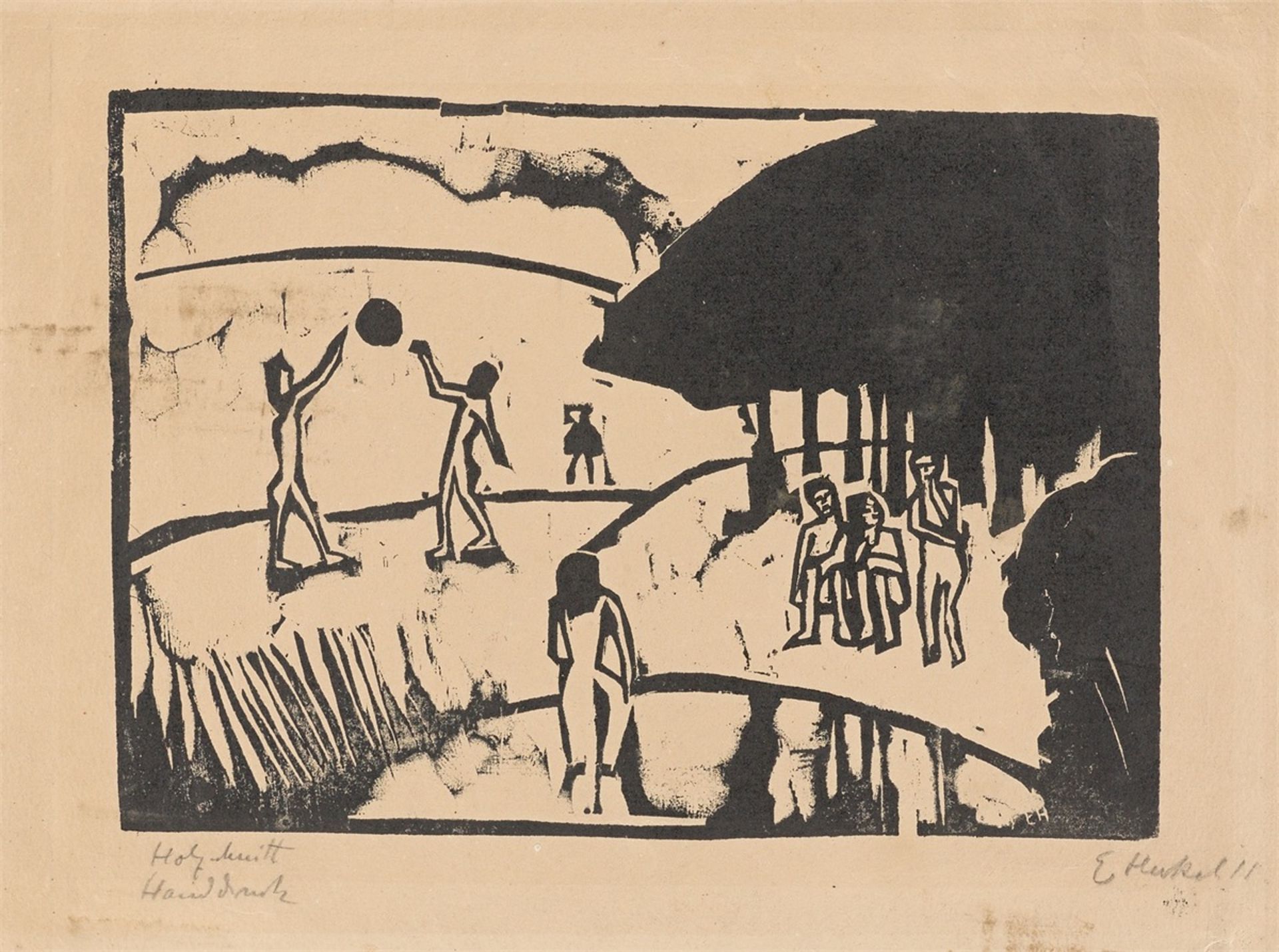 Erich Heckel. ”Ballspielende (Ballspiel/Im Sommer/Kinderakte in Landschaft)”. 1911