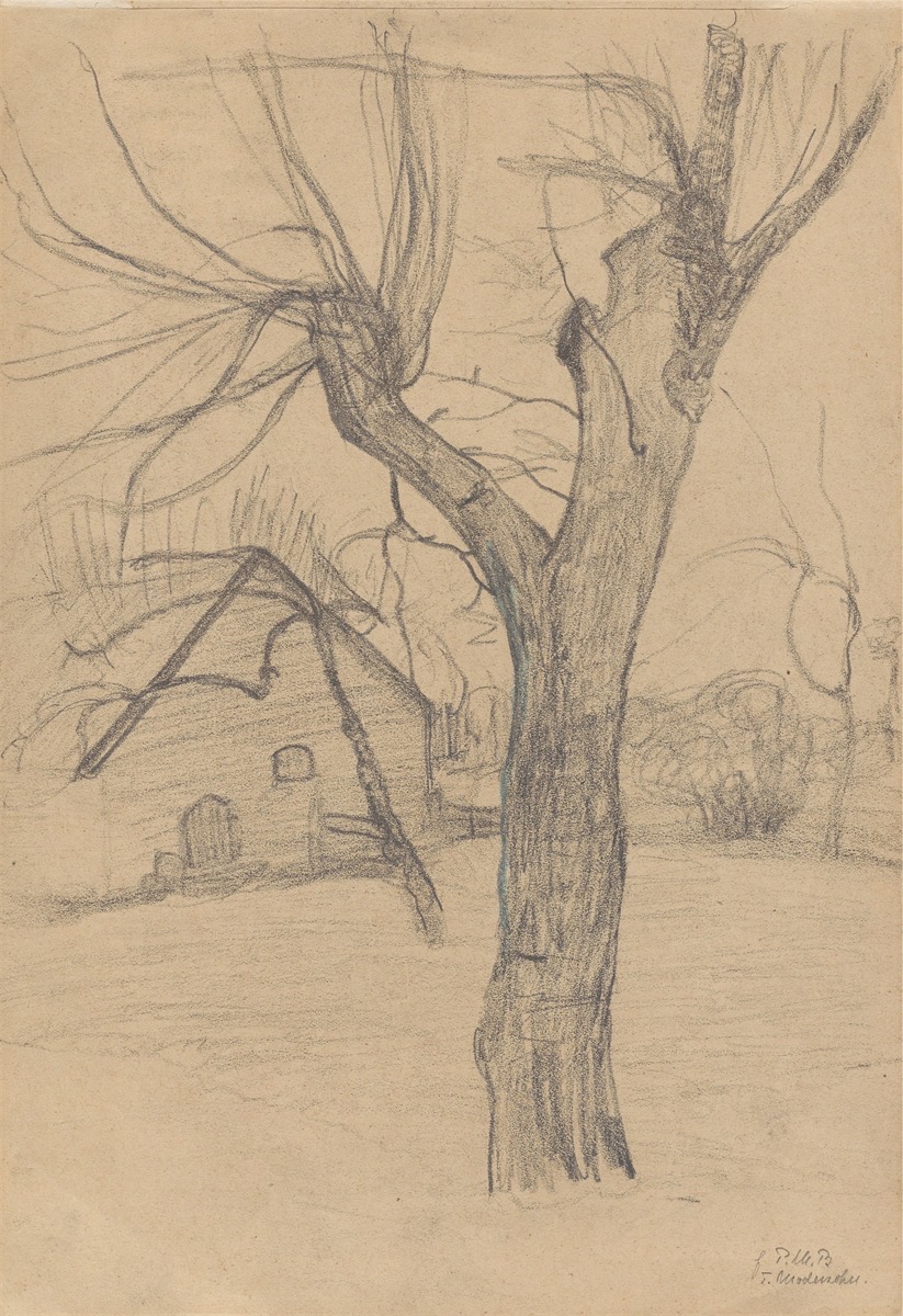 Paula Modersohn-Becker. ”Baum vor einem Bauernhaus / Gänsestudie”. 1899 and 1900/01