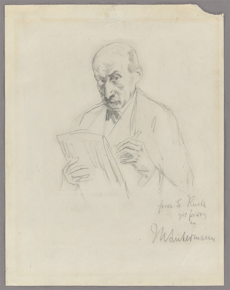 Max Liebermann. ”Selbstbildnis mit Zeichenblock”. 1922 - Image 2 of 2
