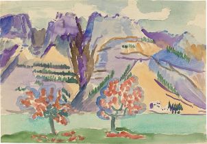 Ernst Ludwig Kirchner. Alpine landscape with trees. Mid 1920s