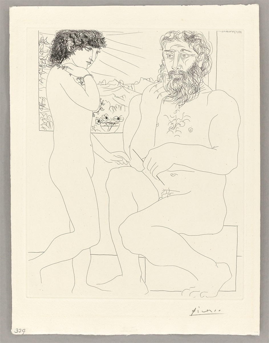 Pablo Picasso. ”Sculpteur songeant, modèle aux cheveux noirs et bol avec trois anémones”. 1933 - Image 2 of 2