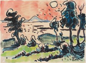 Karl Schmidt-Rottluff. Leba Lake with Lontzke dune (lagoon shore with trees). 1934/35